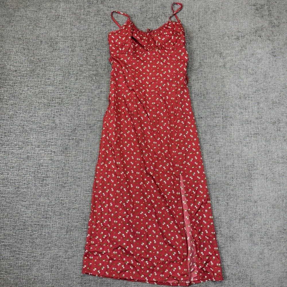 SHEIN Midi Dress Red‎ Floral Tie Size S 4